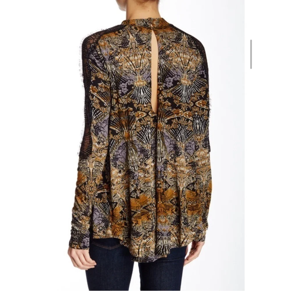 Free People blouse New World Nouveau lace trim crossover front keyhole back
